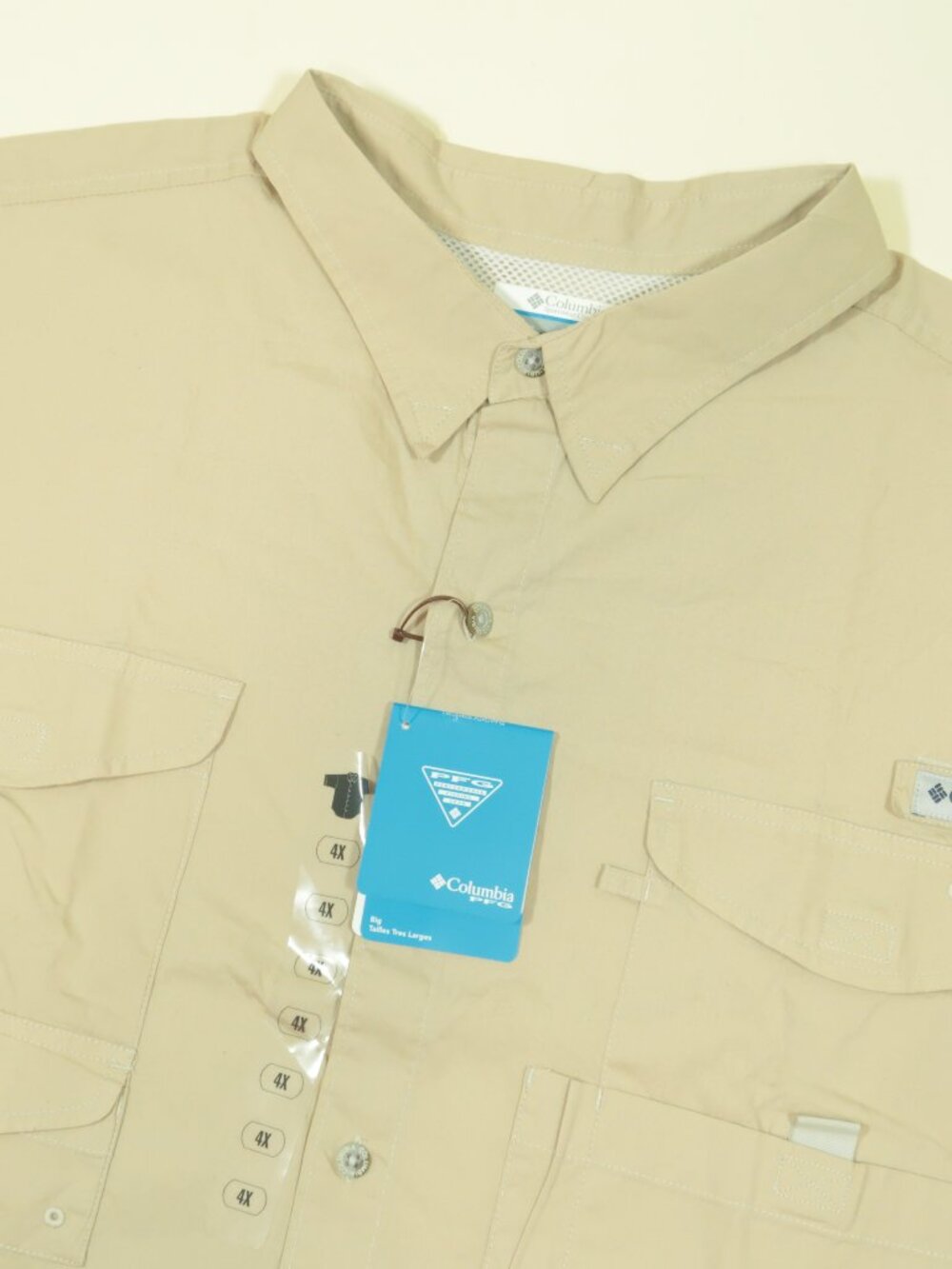 Columbia PFG Bonehead Shirt Mens 4XL Tan Brown Fishing Cotton Short Sleeve New